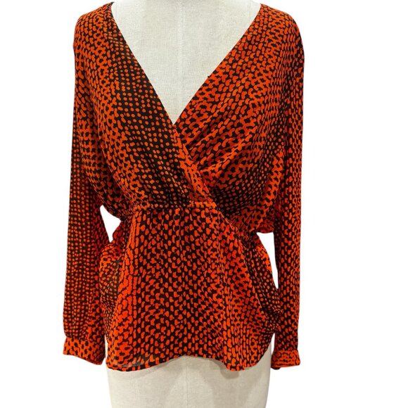 Michael Kors Kobe Print Peplum Blouse – Choco Mandarin – Size Medium (NWT $89.50 - Picture 1 of 6